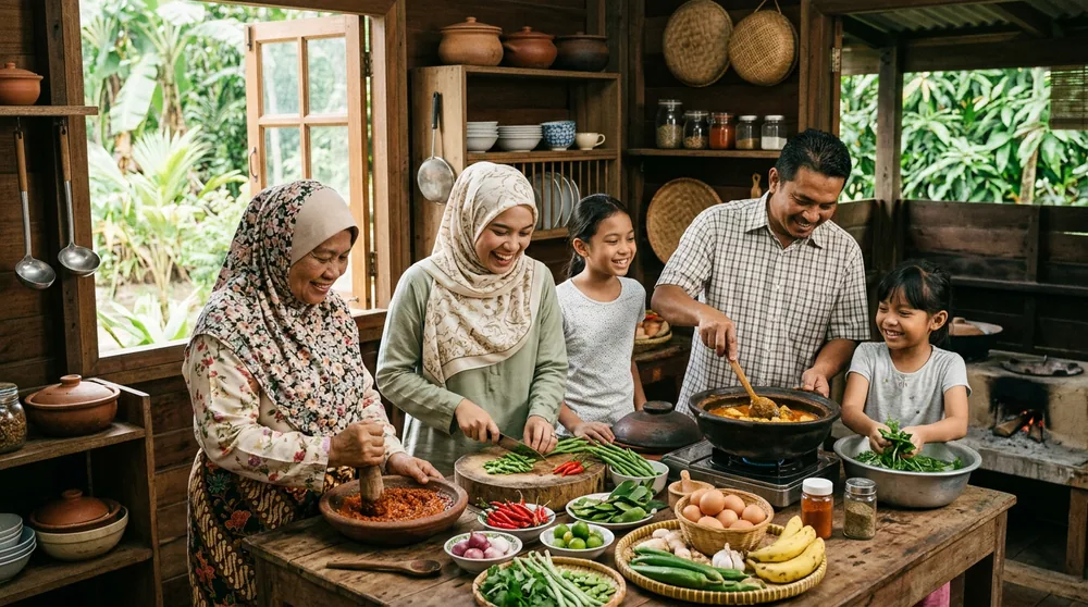 Memasak bersama di dapur kampung